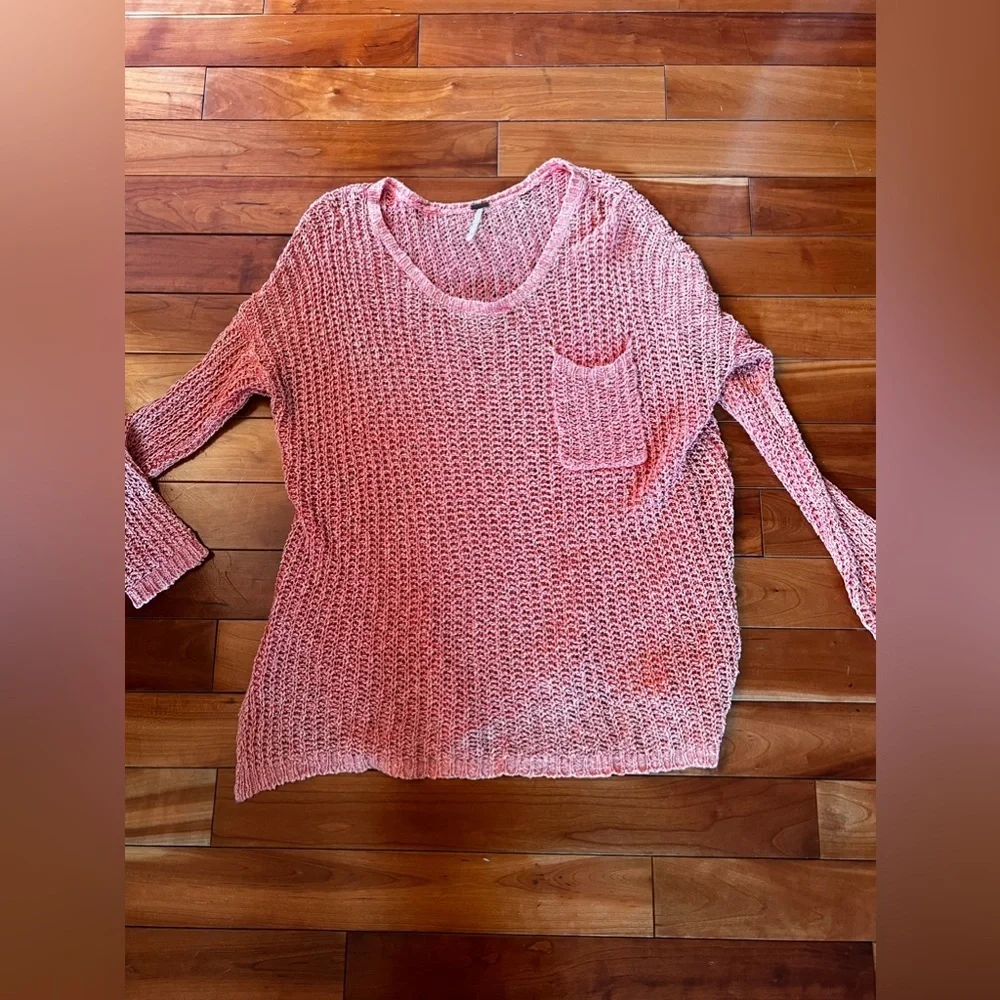 Oversized free people sheer see through peachy coral pink top size small